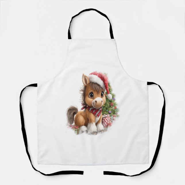 Horse Shirt Christmas Santa Hat Apron (Front)