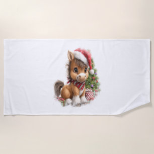 Horse Shirt Christmas Santa Hat Beach Towel