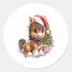 Horse Shirt Christmas Santa Hat Classic Round Sticker