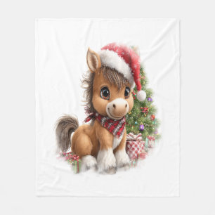 Horse Shirt Christmas Santa Hat Fleece Blanket