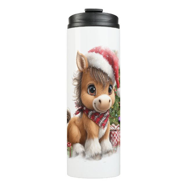 Horse Shirt Christmas Santa Hat Thermal Tumbler (Front)
