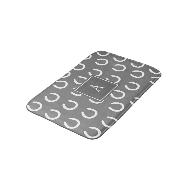 Horse Shoe Monogram Grey Bath Mat (Angled)