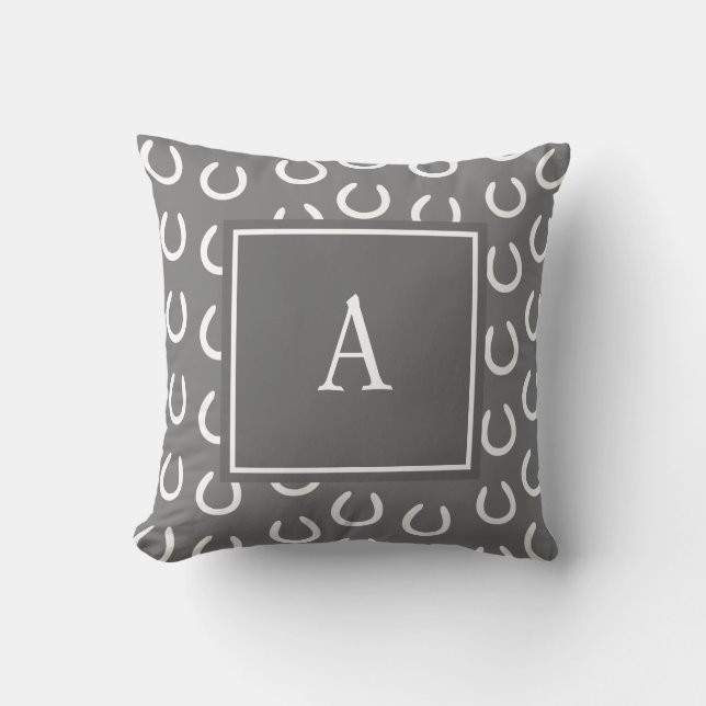 Horse Shoe Monogram Grey Cushion (Front)