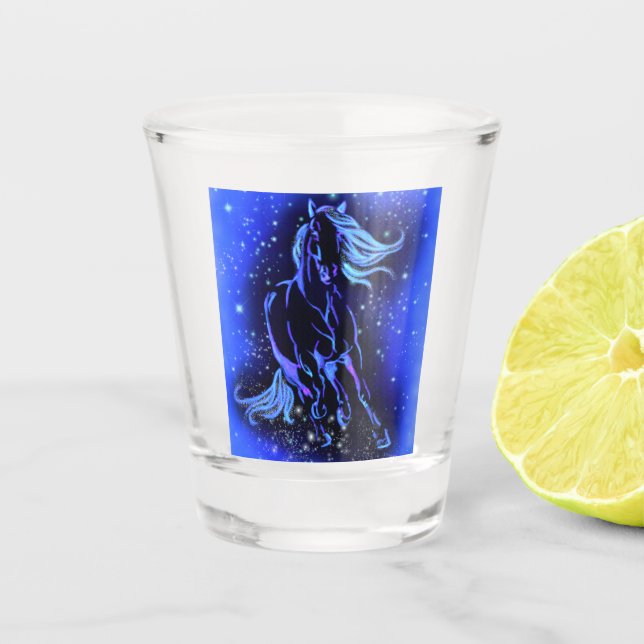 Horse Shot Glass Running In Moonlight Starry Night (Front)