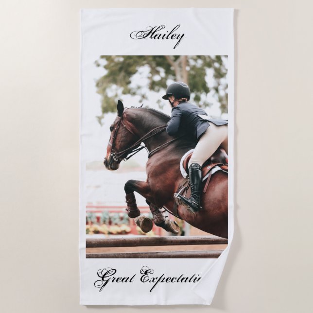 Horse Show - Horse & Rider Personalised Beach Towel (Front)