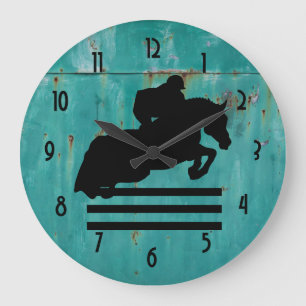 Horse Show Hunter Jumper Silhouette Large Clock