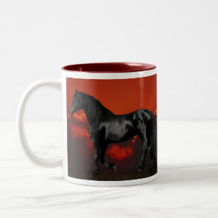 Horse silhouette at sunset Two-Tone coffee mug