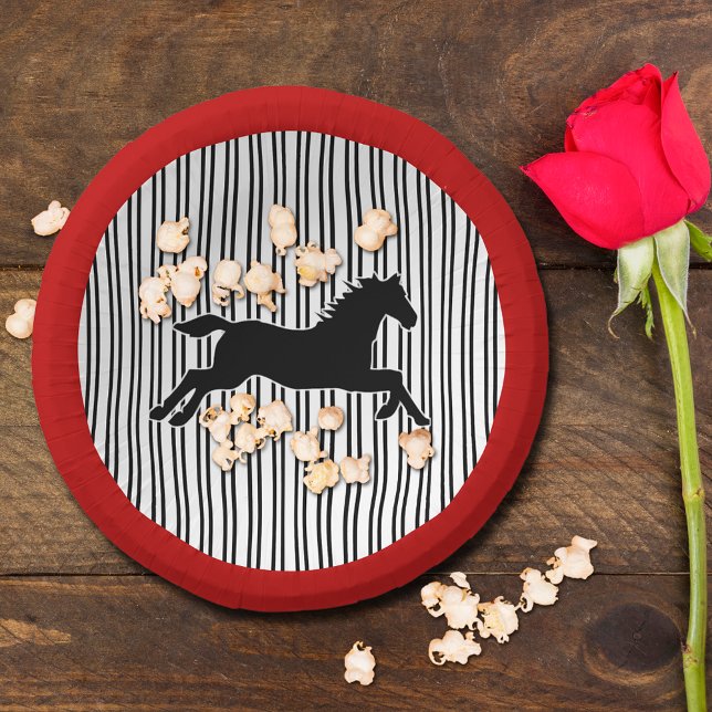 Horse Silhouette Black White Stripes Derby Paper Plate (Creator Uploaded)