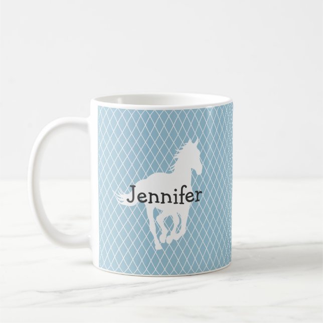 Horse Silhouette Diamond Pattern Custom Coffee Mug (Left)