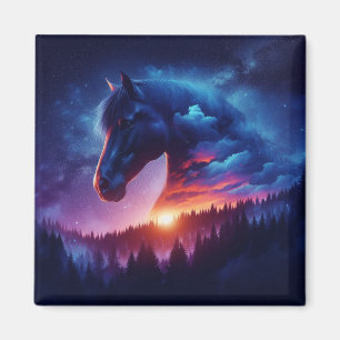 Horse Silhouette in a Sunset Forest Landscape Magnet