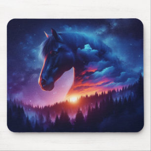 Horse Silhouette in a Sunset Forest Landscape Mouse Mat
