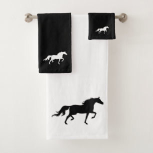 Horse Silhouette on Black & White Bath Towel Set