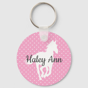 Horse Silhouette Polka Dots Name Key Ring