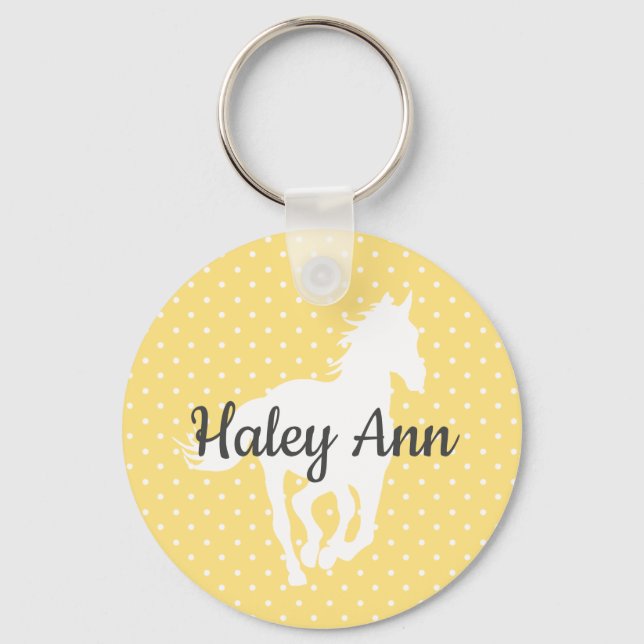Horse Silhouette Polka Dots Name Key Ring (Front)