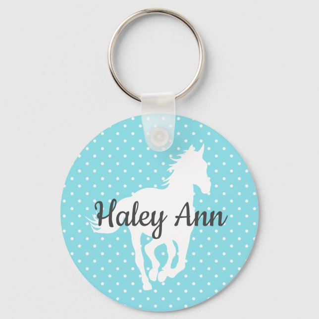 Horse Silhouette Polka Dots Name Key Ring (Front)