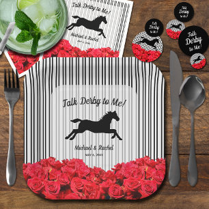 Horse Silhouette Red Roses Derby Party Paper Plate
