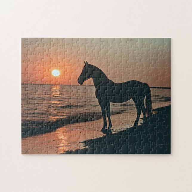 Horse Silhouette Sunset by the Ocean Jigsaw Puzzle (Horizontal)