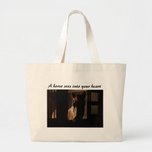 Horse Silhouetted in Barn Stall Large Tote Bag
