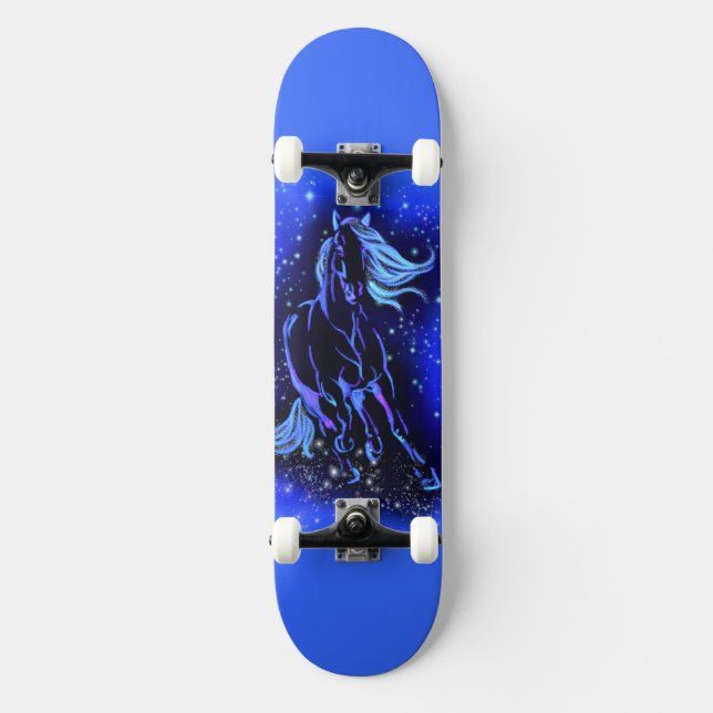 Horse Skateboard Running In Blue Starry Night (Front)