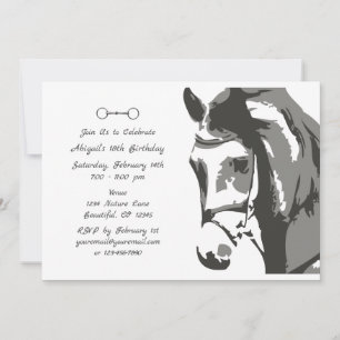 Horse Sketch and Snaffle Bit, Grey Birthday Invitation