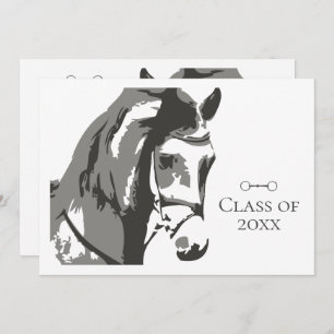 Horse Sketch and Snaffle Bit, Grey Graduation Invitation