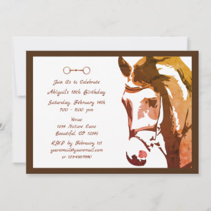 Horse Sketch and Snaffle Bit in Brown Birthday Invitation