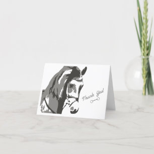 Horse Sketch and Snaffle Bit in Grey Thank You Card