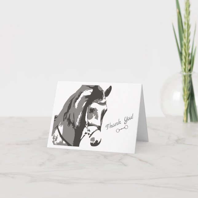 Horse Sketch and Snaffle Bit in Grey Thank You Card (Front)