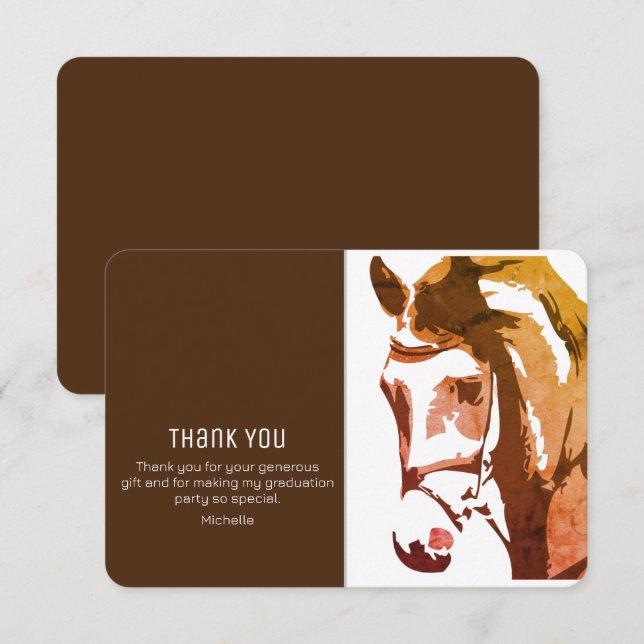 Horse Sketch Modern Grey and White Graduation Than Thank You Card (Front/Back)