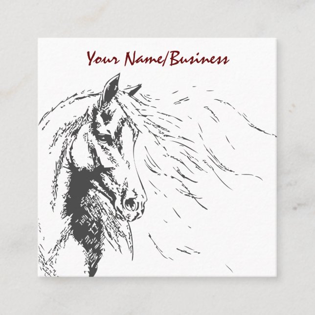 Horse Sketch with Flowing Mane Equestrian Square Business Card (Front)