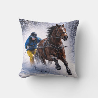 Horse Skijoring | Winter Horse | Throw Pillow