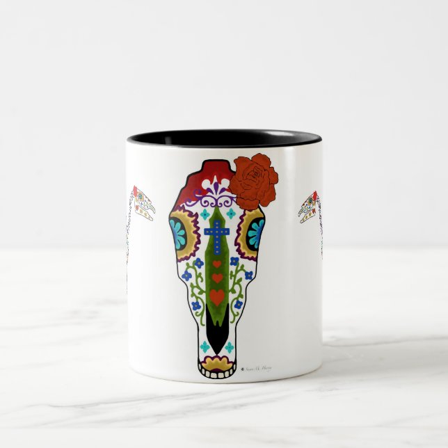 Horse Skull Day of the Dead Two-Tone Coffee Mug (Center)