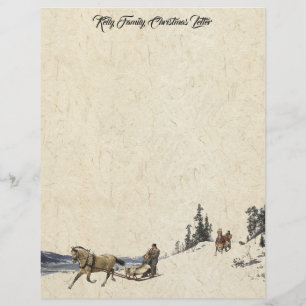 Horse Sleigh Family Christmas Letter Writing Paper Custom Letterhead