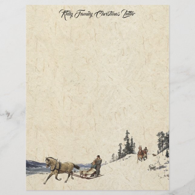 Horse Sleigh Family Christmas Letter Writing Paper Custom Letterhead (Front)