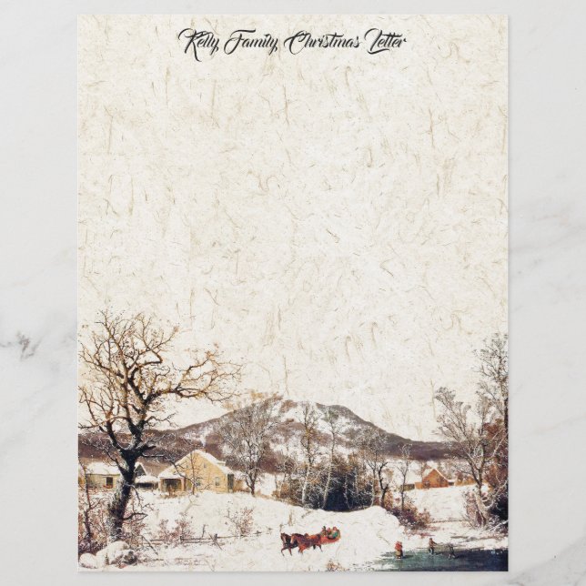 Horse Sleigh Family Christmas Letter Writing Paper Custom Letterhead (Front)