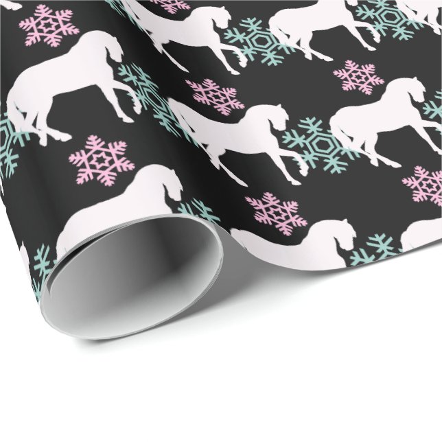 Horse Snowflake Pattern Girls Christmas Gift Wrap (Roll Corner)