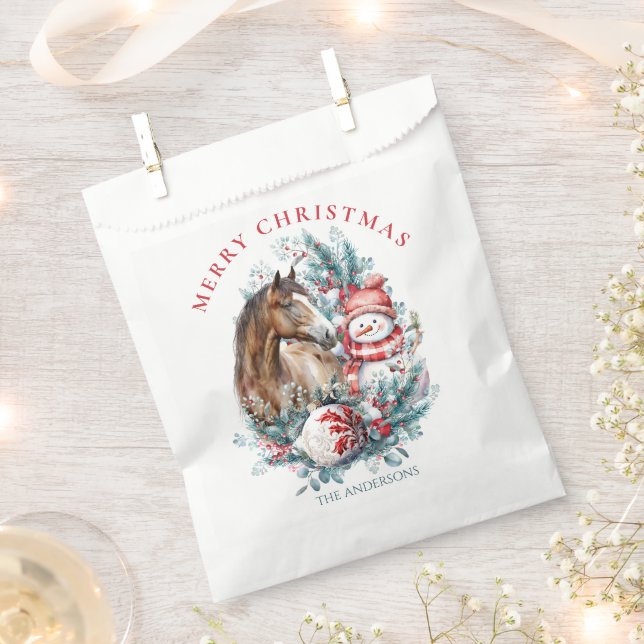 Horse snowman Christmas watercolor elegant Favour Bags (Clipped)