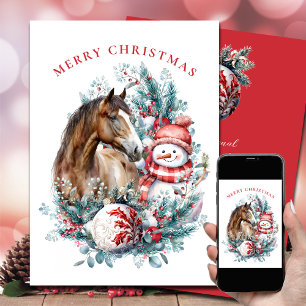 Horse snowman Christmas watercolor elegant Holiday Card