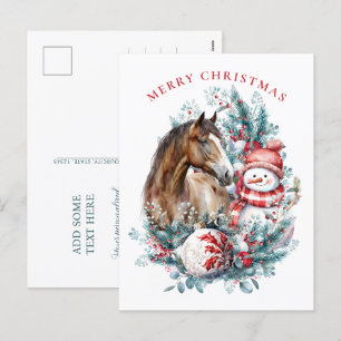 Horse snowman Christmas watercolor elegant Holiday Postcard