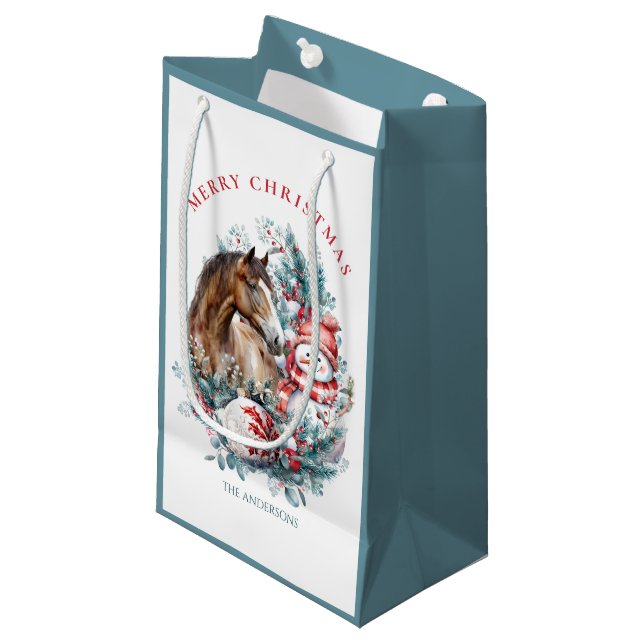 Horse snowman Christmas watercolor elegant Small Gift Bag (Front Angled)