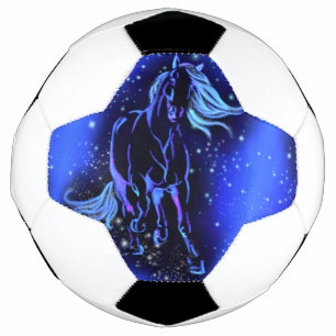Horse Soccer Ball Running At Blue Night 