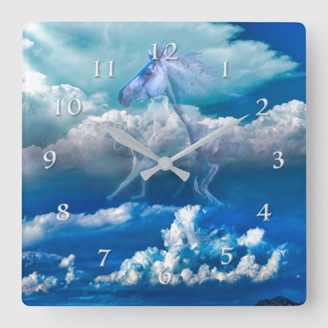 Horse Spirit SKY RIDERS Square Wall Clock (Front)