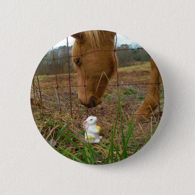 horse & Spring flower Bunny 6 Cm Round Badge (Front)