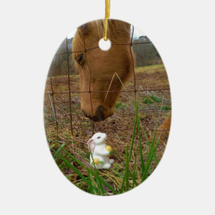 horse & Spring flower Bunny Ceramic Tree Decoration