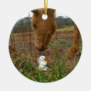 horse & Spring flower Bunny Ceramic Tree Decoration