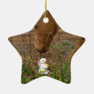 horse & Spring flower Bunny Ceramic Tree Decoration