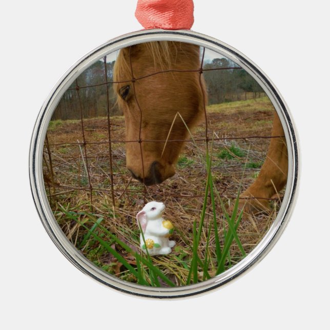 horse & Spring flower Bunny Metal Tree Decoration (Front)