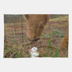 horse & Spring flower Bunny Tea Towel