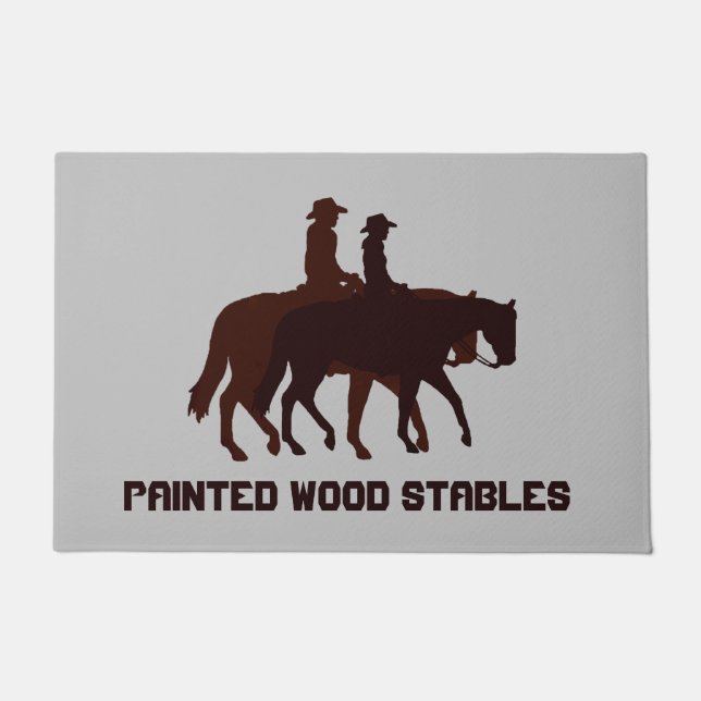 Horse Stables Horseback Rustic Wood Template  Doormat (Front)