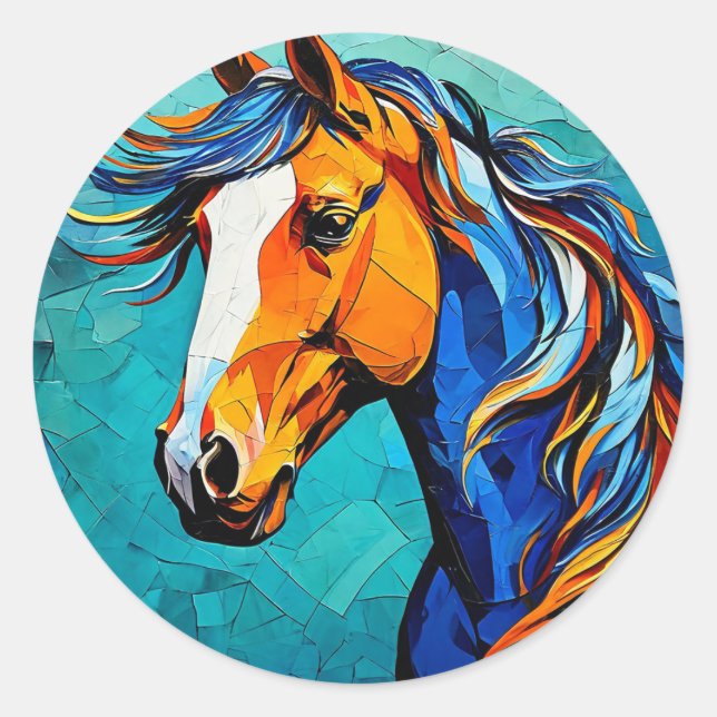Horse Stained Glass Classic Round Sticker (Front)